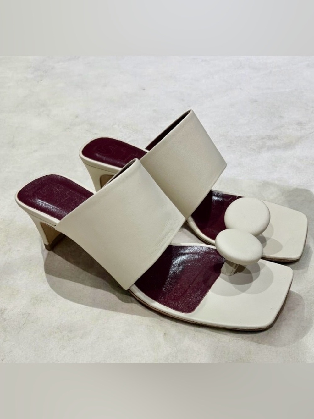 STAUD Luna Square Toe Heel Cream Sandals 36